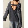 image:imageRoseSeek Womens V Neck Cut Out Open Back Sweatshirt Long Sleeve Drop Shoulder Loose Pullovers