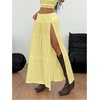 image:imageRoseSeek Womens Western Boho Lace Maxi Skirt Low Rise High Slit Flowy Country Cowgirl Skirts Trendy OutfitsLight Yellow