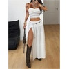 image:imageRoseSeek Womens Western Boho Lace Maxi Skirt Low Rise High Slit Flowy Country Cowgirl Skirts Trendy OutfitsSolid White
