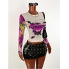 image:imageRoseSeek Womens Y2K Letter Graphic T Shirt Long Sleeve Crew Neck Tee Party Festival TopsBeige Purple