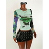 image:imageRoseSeek Womens Y2K Letter Graphic T Shirt Long Sleeve Crew Neck Tee Party Festival TopsMulticolor Green