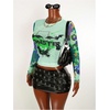 image:imageRoseSeek Womens Y2K Letter Graphic T Shirt Long Sleeve Crew Neck Tee Party Festival TopsMulticolor Green