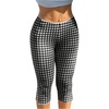image:imageRoseSeek Womens Gingham Split Leggings Lace Low Rise Elastic Waist Skinny Capri PantsBlack and White