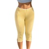 image:imageRoseSeek Womens Gingham Split Leggings Lace Low Rise Elastic Waist Skinny Capri PantsLight Yellow