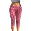 image:imageRoseSeek Womens Gingham Split Leggings Lace Low Rise Elastic Waist Skinny Capri PantsRed and White