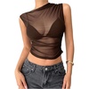 image:imageRoseSeek Womens Mesh See Through Tank Top Sleeveless Mock Neck Ruched Crop Tops Going Out OutfitCoffee Brown