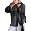 image:imageRoseSeek Womens Mesh Sheer Button Up Blouses Sexy See Through Tops Knot Front Flowy Long Sleeve ShirtsBlack
