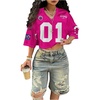 image:imageRoseSeek Womens Oversized Jersey Shirts Mesh Number Graphic Tees V Neck Streetwear Y2k Crop TopsHot Pink
