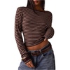 image:imageRoseSeek Womens Striped Off The Shoulder Tops Long Sleeve Fitted Cropped Tshirts Elegant Going Out OutfitsCoffee Brown
