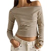 image:imageRoseSeek Womens Striped Off The Shoulder Tops Long Sleeve Fitted Cropped Tshirts Elegant Going Out OutfitsMulticolor