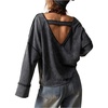 image:imageRoseSeek Womens V Neck Cut Out Open Back Sweatshirt Long Sleeve Drop Shoulder Loose Pullovers