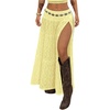 image:imageRoseSeek Womens Western Boho Lace Maxi Skirt Low Rise High Slit Flowy Country Cowgirl Skirts Trendy OutfitsLight Yellow