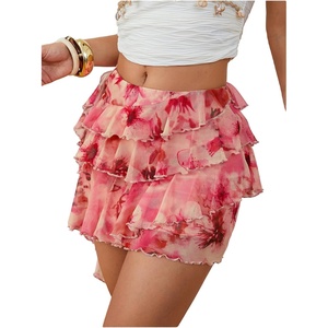image:imageRoseSeek Womens Boho Tropical Floral Mini Skirts Bodycon Ruffle Layered Skirt Beach Vacation OutfitDusty Pink