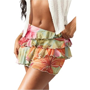 image:imageRoseSeek Womens Boho Tropical Floral Mini Skirts Bodycon Ruffle Layered Skirt Beach Vacation OutfitMulticolor
