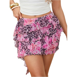 image:imageRoseSeek Womens Boho Tropical Floral Mini Skirts Bodycon Ruffle Layered Skirt Beach Vacation OutfitMulticolor Cheetah