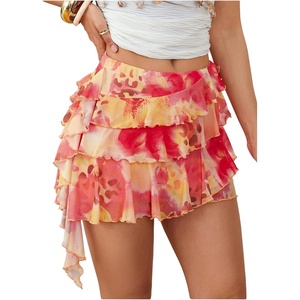 image:imageRoseSeek Womens Boho Tropical Floral Mini Skirts Bodycon Ruffle Layered Skirt Beach Vacation OutfitOrange