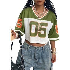 image:imageRoseSeek Womens Oversized Jersey Shirts Mesh Number Graphic Tees V Neck Streetwear Y2k Crop TopsOlive Green