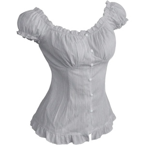 image:imageRoseSeek Womens Ruffle Frill Blouses Tops Puff Sleeve Scoop Neck Summer Shirts Cutesy OutfitLight Grey