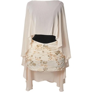 image:imageRoseSeek Womens Sheer Poncho Tops High Low Chiffon Shawl Boat Neck Ruffle Hem CapeApricot