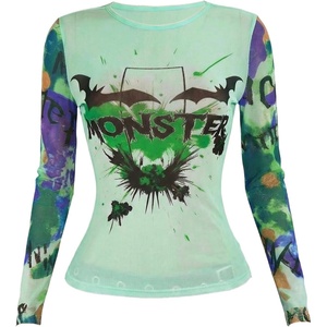 image:imageRoseSeek Womens Y2K Letter Graphic T Shirt Long Sleeve Crew Neck Tee Party Festival TopsMulticolor Green