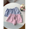 image:imageRoseSeek Womens 2 Packs Striped Linen Mini Shorts Drawstring Waist Button Front Lounge ShortsBlue and Pink