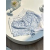 image:imageRoseSeek Womens 2 Packs Striped Linen Mini Shorts Drawstring Waist Button Front Lounge ShortsBlue and White