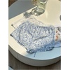 image:imageRoseSeek Womens 2 Packs Striped Linen Mini Shorts Drawstring Waist Button Front Lounge ShortsBlue and White