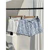 image:imageRoseSeek Womens 2 Packs Striped Linen Mini Shorts Drawstring Waist Button Front Lounge ShortsBlue and White
