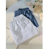 image:imageRoseSeek Womens 2 Packs Striped Linen Mini Shorts Drawstring Waist Button Front Lounge ShortsDusty Blue and White