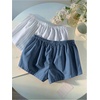 image:imageRoseSeek Womens 2 Packs Striped Linen Mini Shorts Drawstring Waist Button Front Lounge ShortsDusty Blue and White