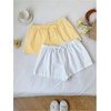 image:imageRoseSeek Womens 2 Packs Striped Linen Mini Shorts Drawstring Waist Button Front Lounge ShortsYellow and White