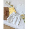image:imageRoseSeek Womens 2 Packs Striped Linen Mini Shorts Drawstring Waist Button Front Lounge ShortsYellow and White