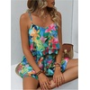 image:imageRoseSeek Womens Boho Wide Leg Short Romper Spaghetti Strap Layered Ruffle Vacation Summer JumpsuitGreen