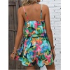 image:imageRoseSeek Womens Boho Wide Leg Short Romper Spaghetti Strap Layered Ruffle Vacation Summer JumpsuitGreen