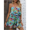 image:imageRoseSeek Womens Boho Wide Leg Short Romper Spaghetti Strap Layered Ruffle Vacation Summer JumpsuitHot Pink