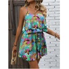 image:imageRoseSeek Womens Boho Wide Leg Short Romper Spaghetti Strap Layered Ruffle Vacation Summer JumpsuitHot Pink