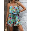 image:imageRoseSeek Womens Boho Wide Leg Short Romper Spaghetti Strap Layered Ruffle Vacation Summer JumpsuitHot Pink