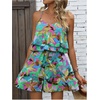 image:imageRoseSeek Womens Boho Wide Leg Short Romper Spaghetti Strap Layered Ruffle Vacation Summer JumpsuitHot Pink