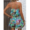 image:imageRoseSeek Womens Boho Wide Leg Short Romper Spaghetti Strap Layered Ruffle Vacation Summer JumpsuitHot Pink