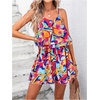 image:imageRoseSeek Womens Boho Wide Leg Short Romper Spaghetti Strap Layered Ruffle Vacation Summer JumpsuitMix Multicolor