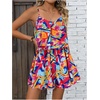 image:imageRoseSeek Womens Boho Wide Leg Short Romper Spaghetti Strap Layered Ruffle Vacation Summer JumpsuitMix Multicolor