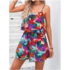image:imageRoseSeek Womens Boho Wide Leg Short Romper Spaghetti Strap Layered Ruffle Vacation Summer JumpsuitMulticolor