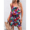 image:imageRoseSeek Womens Boho Wide Leg Short Romper Spaghetti Strap Layered Ruffle Vacation Summer JumpsuitMulticolor