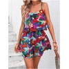 image:imageRoseSeek Womens Boho Wide Leg Short Romper Spaghetti Strap Layered Ruffle Vacation Summer JumpsuitMulticolor