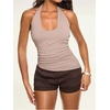 image:imageRoseSeek Womens Lace Frill Layered Mini Shorts Elastic Waist Low Rise Skinny Y2K ShortsBrown
