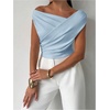 image:imageRoseSeek Womens Off The Shoulder Wrap Tank Top Sleeveless Tight Elegant Formal Party Going Out TopsBlue