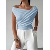 image:imageRoseSeek Womens Off The Shoulder Wrap Tank Top Sleeveless Tight Elegant Formal Party Going Out TopsBlue