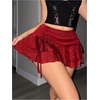 image:imageRoseSeek Womens Sequin Sparkly Skirts Mesh Ruffle Layered Drop Waist Glitter Mini Skirt Y2K Concert OutfitsRed
