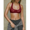image:imageRoseSeek Womens Sleeveless Mesh Sheer Crop Tank Athletic Bandeau Bras See Through Racerback ShirtBurgundy
