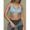 image:imageRoseSeek Womens Sleeveless Mesh Sheer Crop Tank Athletic Bandeau Bras See Through Racerback ShirtLight Blue